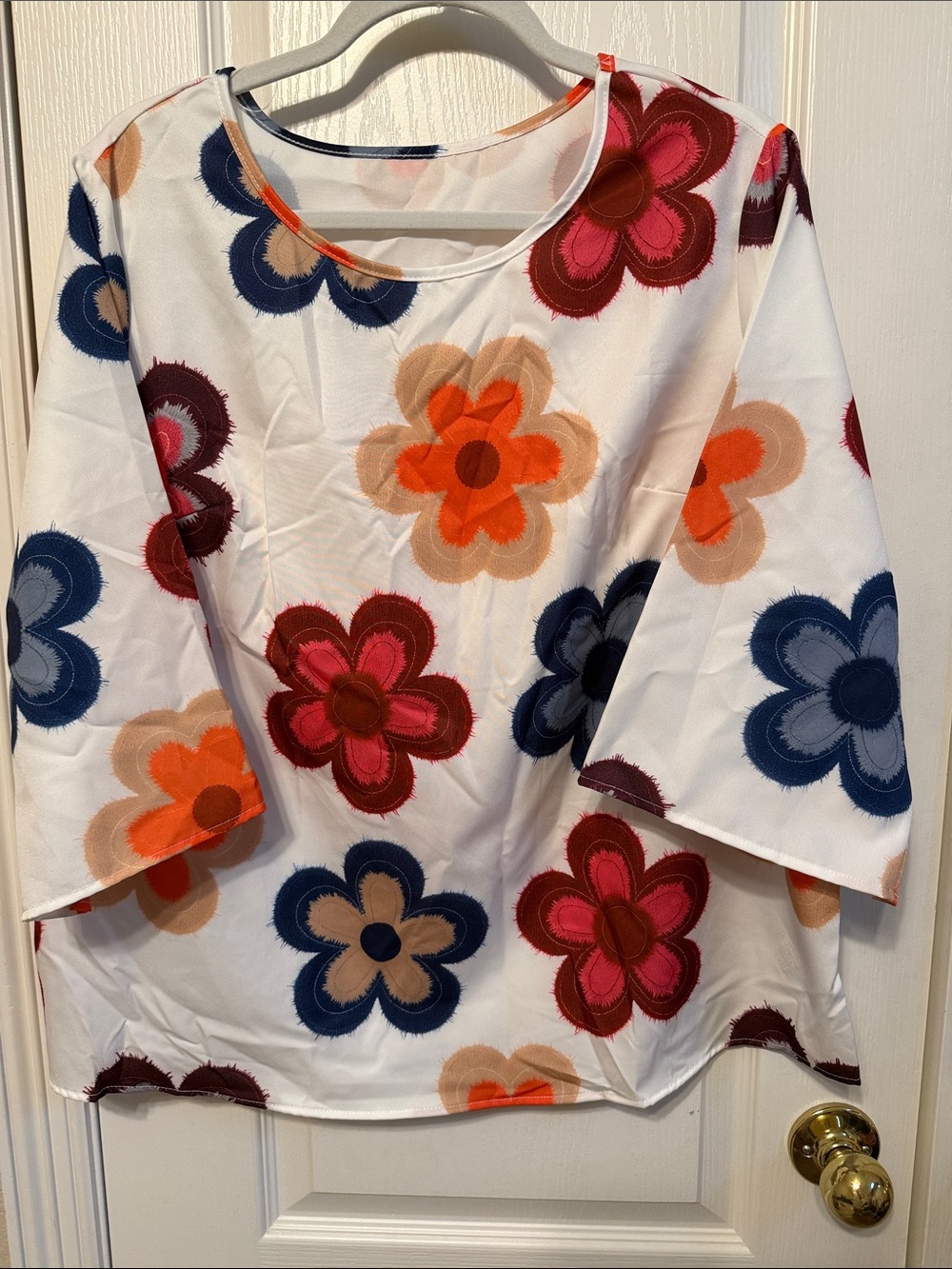 White Floral Embroidered Tunic with Multicolor Blooms